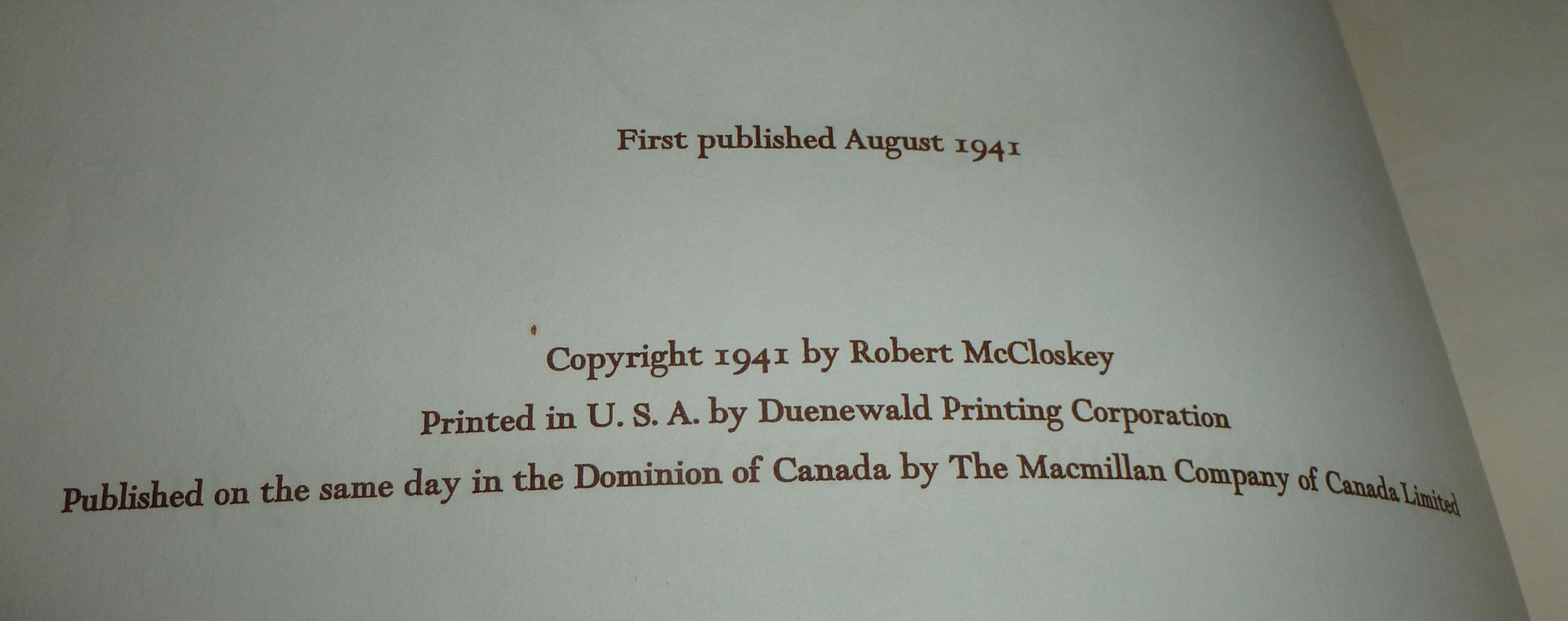 Make Way For Ducklings colophon